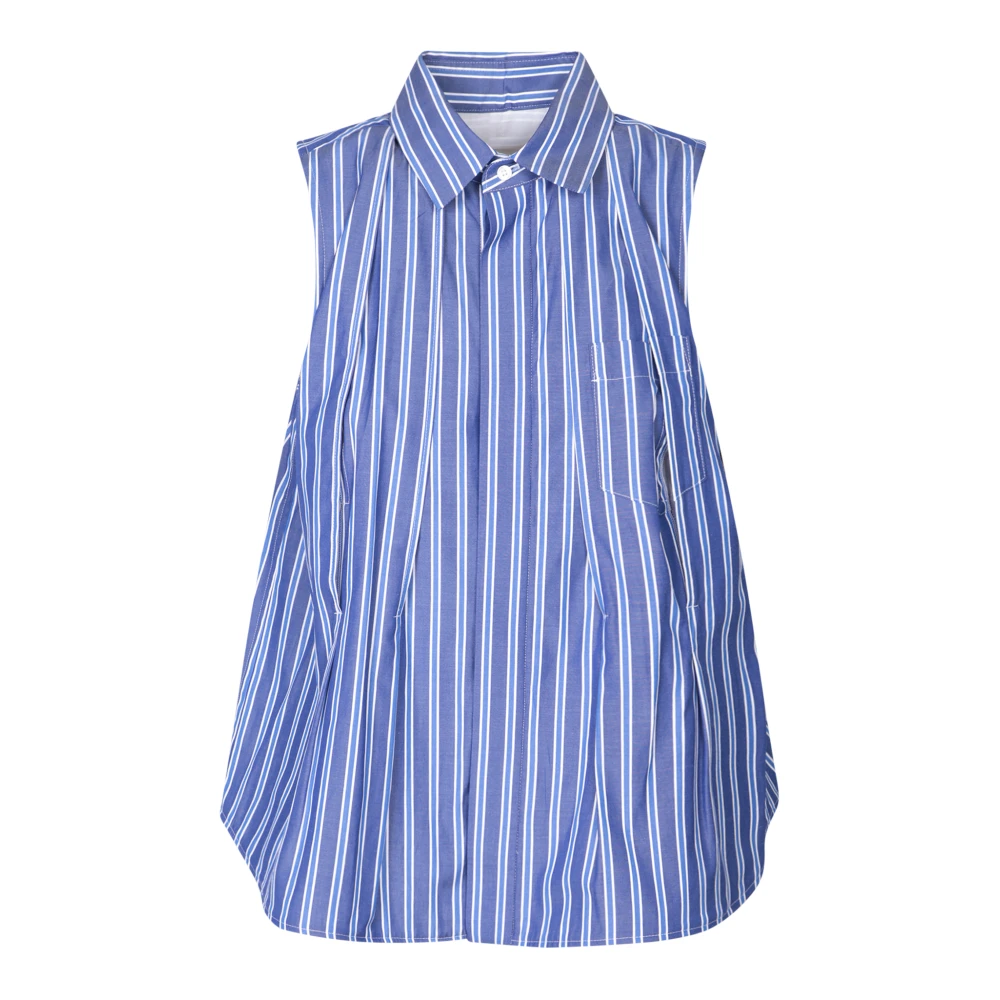 Sacai Gestreepte Mouwloze Blouse Blue Dames