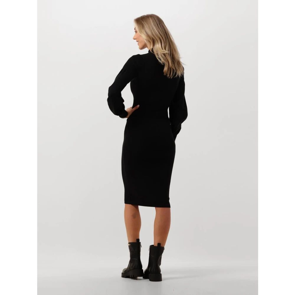 Twinset Zwarte Midi Jurk met Trompetmouwen Black Dames