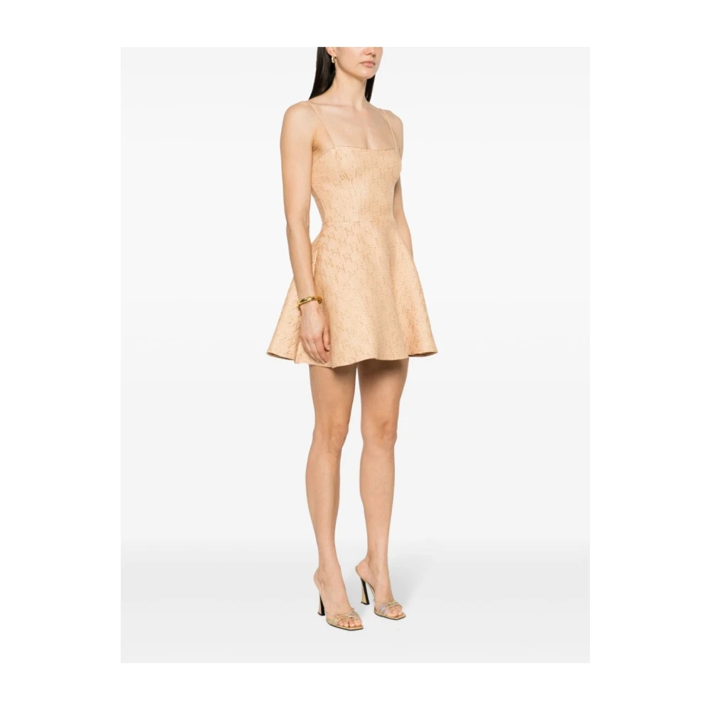 Elisabetta Franchi Beige Jacquard Jurk Hartvormige Halslijn Beige Dames