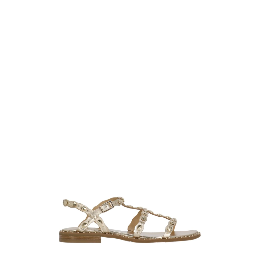 Ash Women's Yellow Flat Sandals, 8 Uk, Phanny Metallic Studded Ankle-Strap Sandal