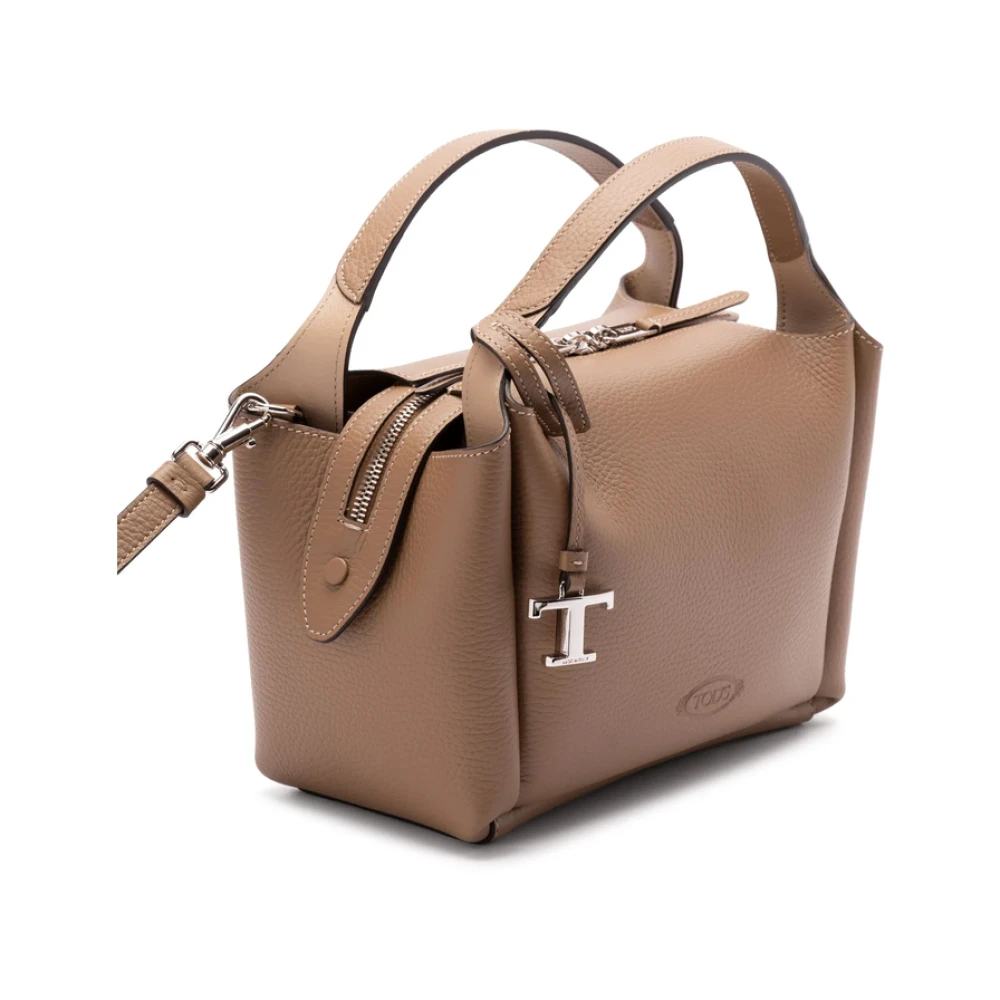 TOD'S Bruine Leren Handtas met Ritssluiting Brown Dames