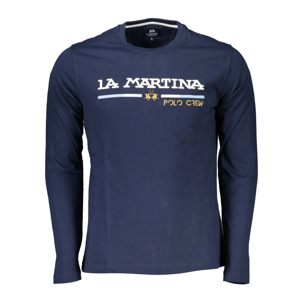 LA MARTINA Blauw Heren T-shirt met Lange Mouwen Geborduurd Blue Heren