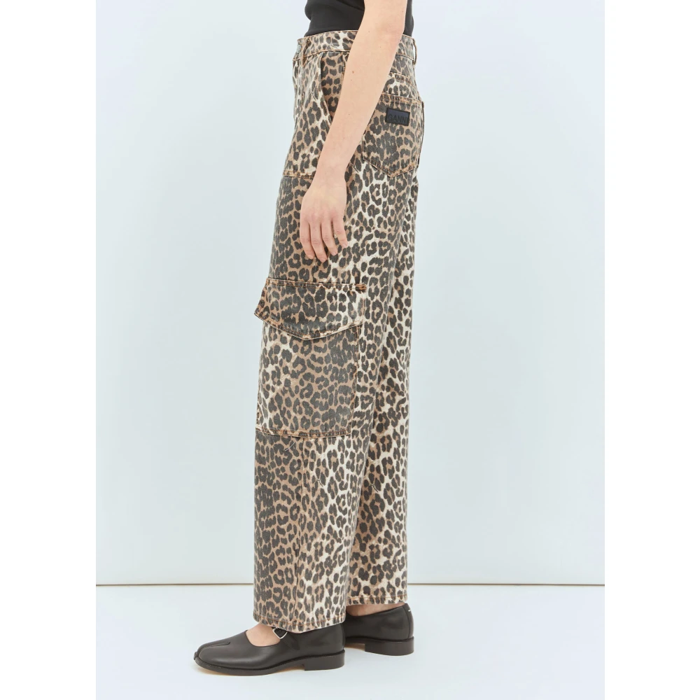 Ganni Leopard Print Cargo Jeans Brown Dames