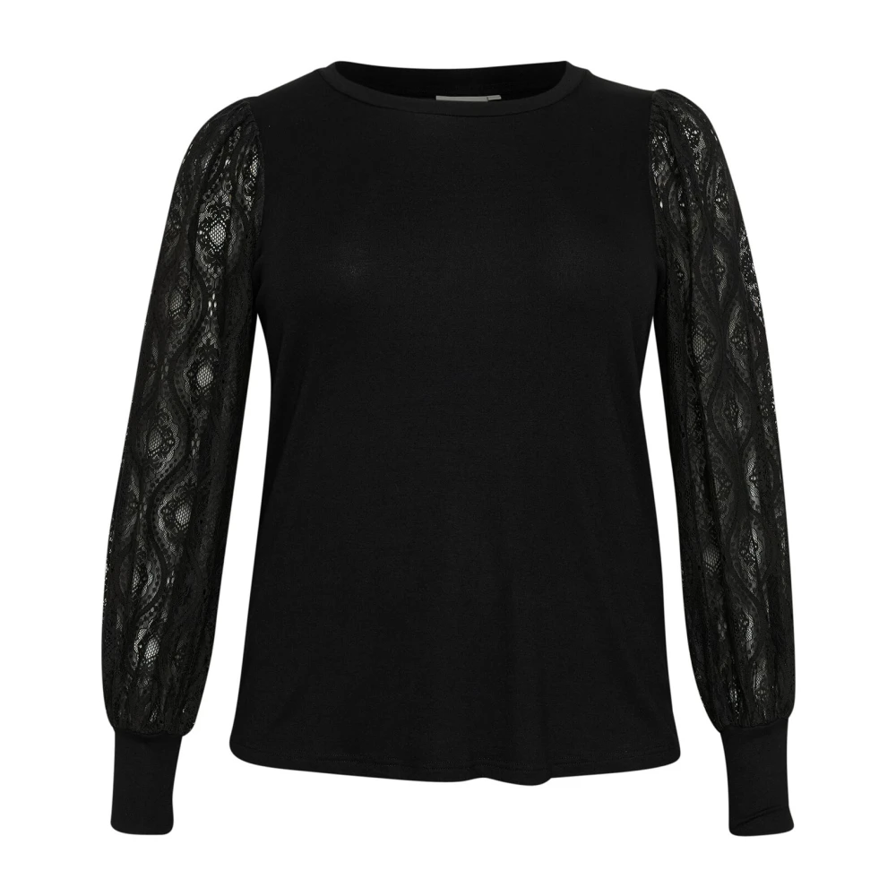 Kaffe Curve Elegante Jersey Blouse met Kantmouwen Black Dames