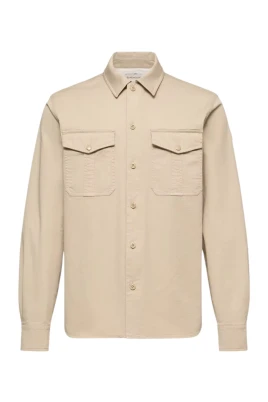 Cotton Blend Gabardine Långärmad Skjorta