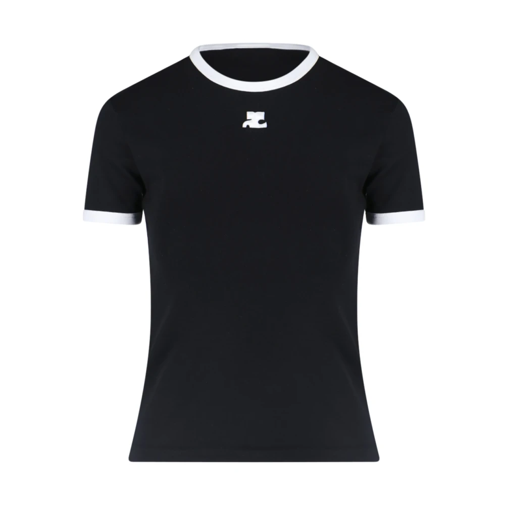 Courrèges Zwart Logo Geborduurd T-Shirt Black Dames