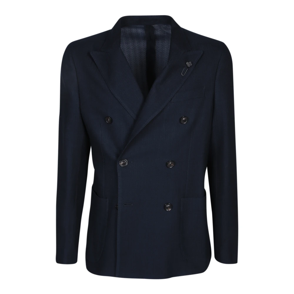 Lardini Blauwe Dubbelrijige Blazer Blue Heren