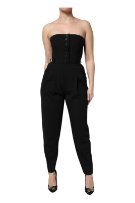 Svart Ull Strapless Jumpsuit Klänning