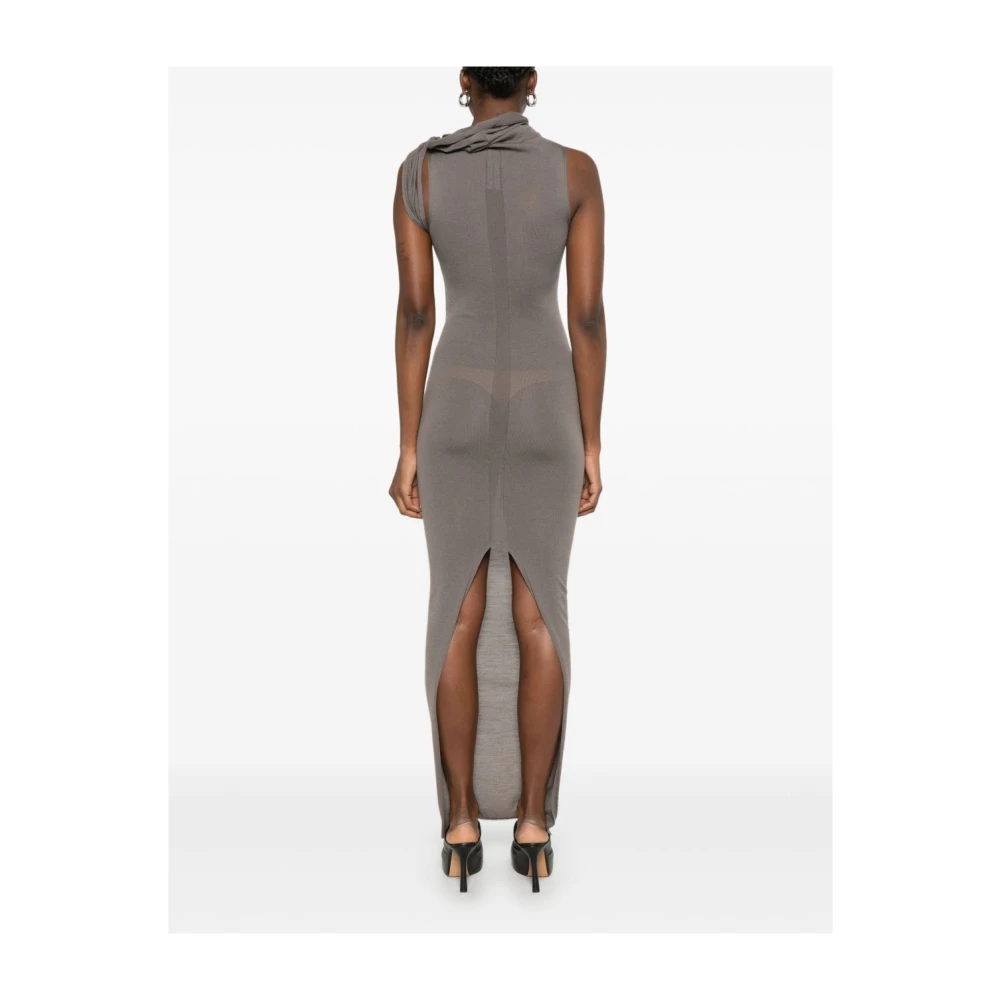 Rick Owens Banded T Wool Lange Jurk Gray Dames