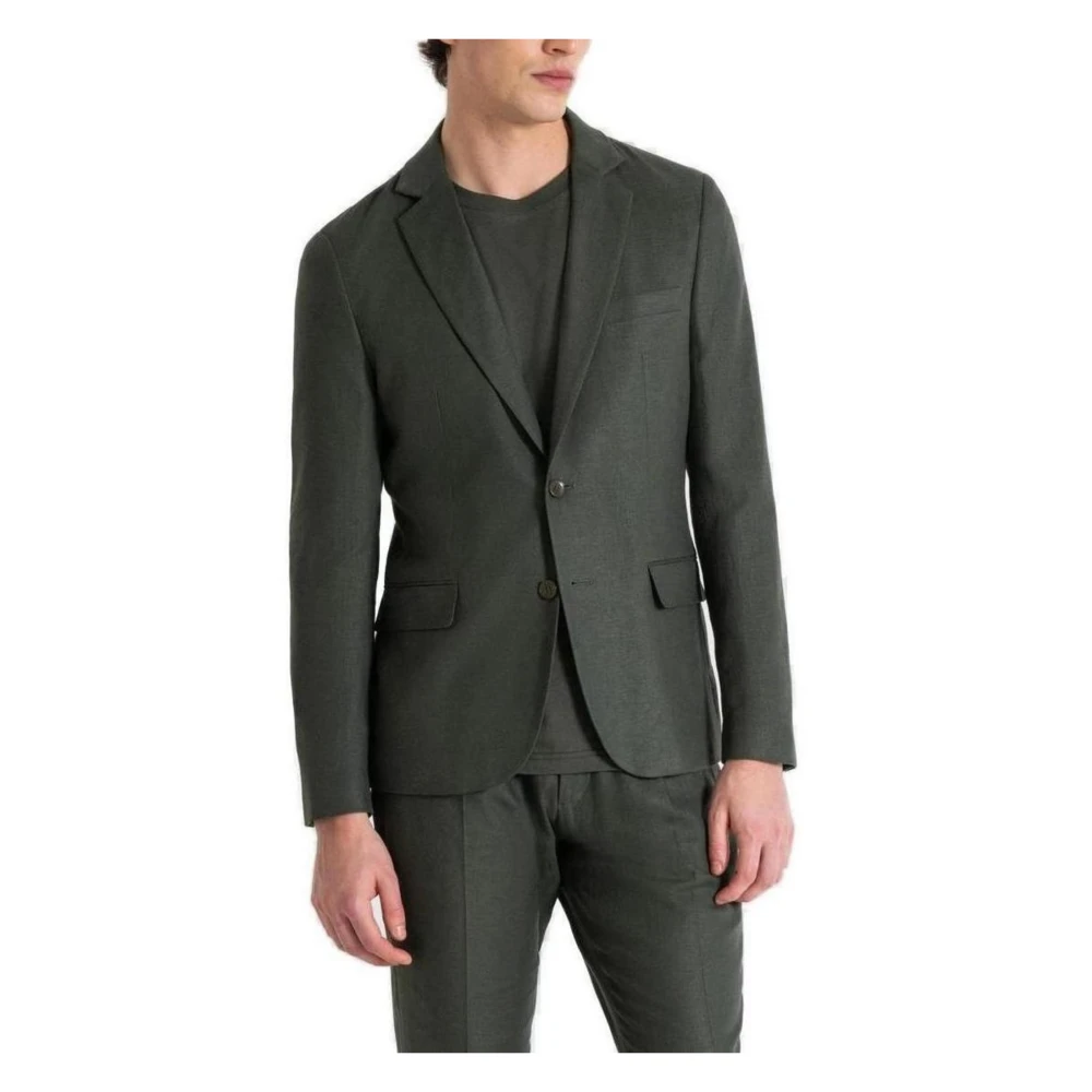 Antony Morato Groene Linen-Blend Blazer Knoopsluiting Green Heren