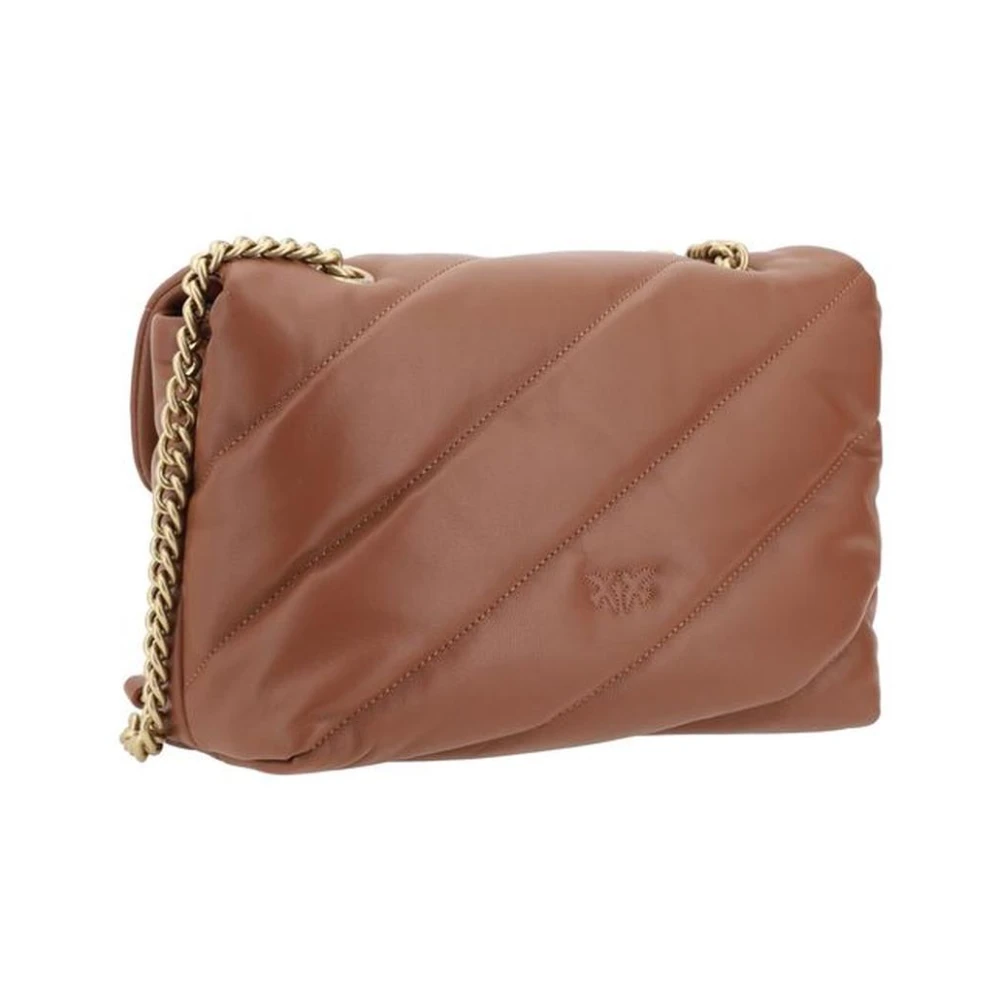 pinko Gewatteerde Love Classic Schoudertas met verguld logo Brown Dames
