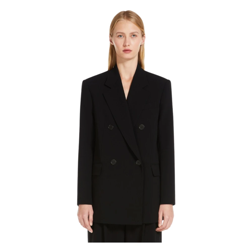 Max Mara Studio Oversized Double-Breasted Blazer Zwart Black Dames