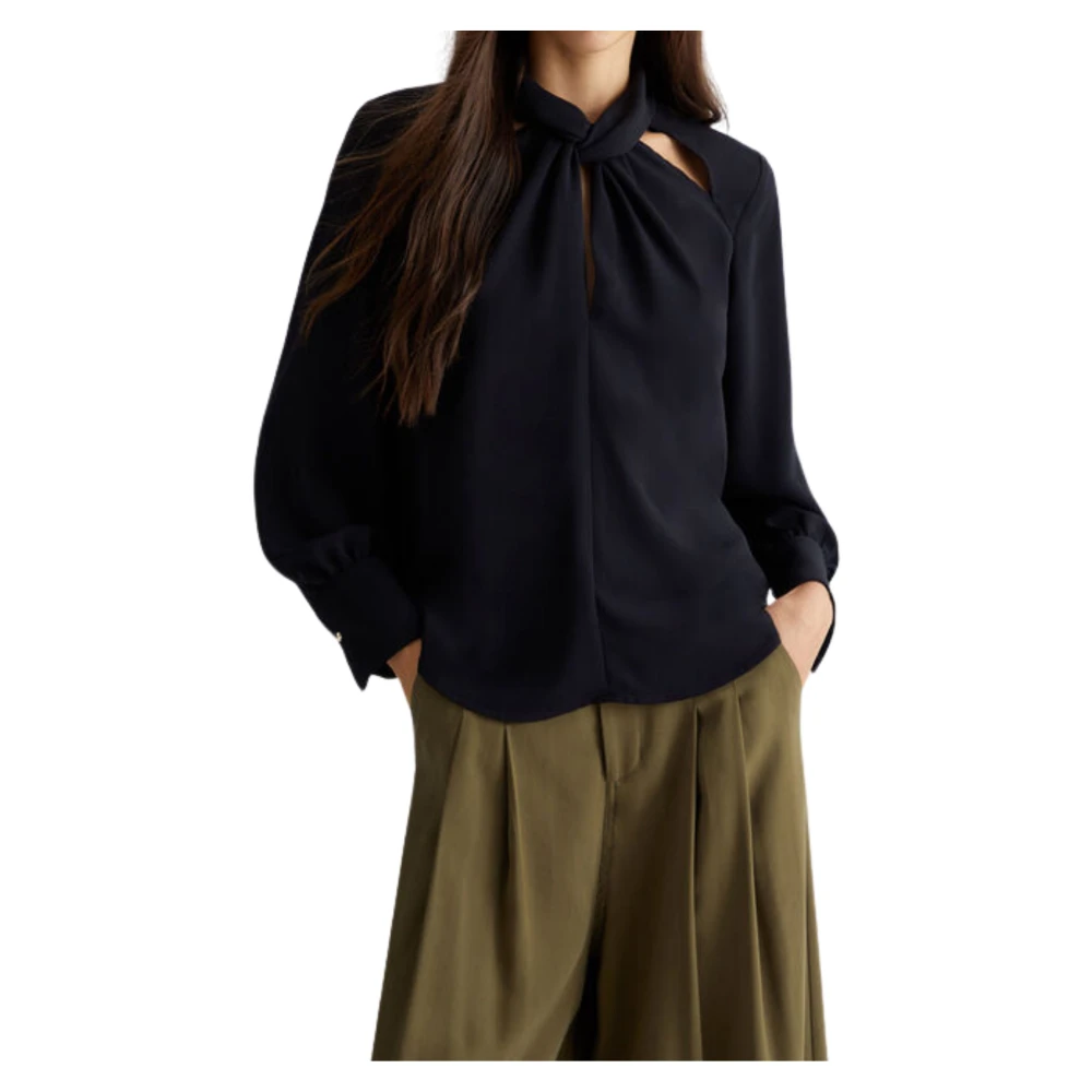 Liu Jo Zwarte Blouse met Strik Kraag Black Dames