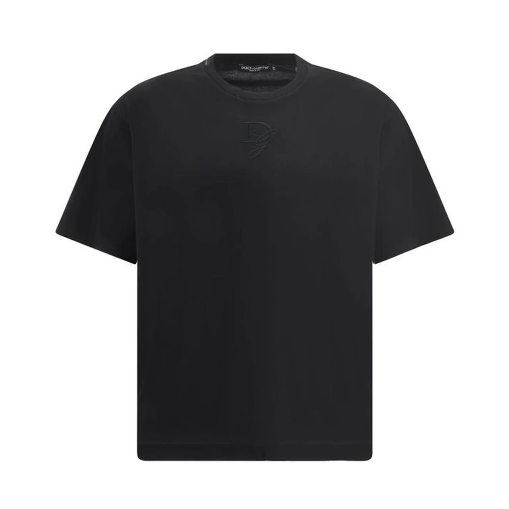 Dolce & Gabbana Men's Black T-Shirts, L, Embroidered Logo Cotton T-Shirt