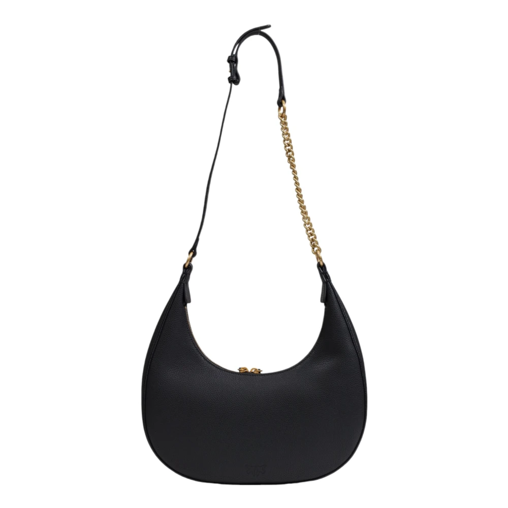 pinko Zwarte Leren Schoudertas met Rits Black Dames