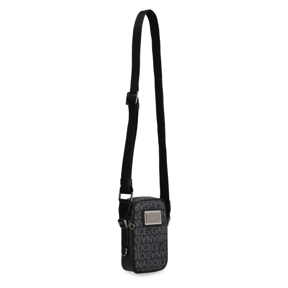 Dolce & Gabbana Canvas Schoudertas met Logo Print Gray Heren