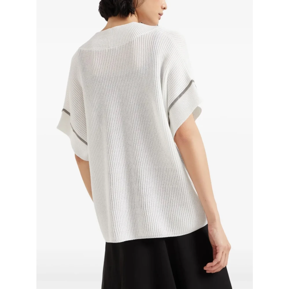 BRUNELLO CUCINELLI Witte V-hals Trui Gebreide kleding Ss25 White Dames