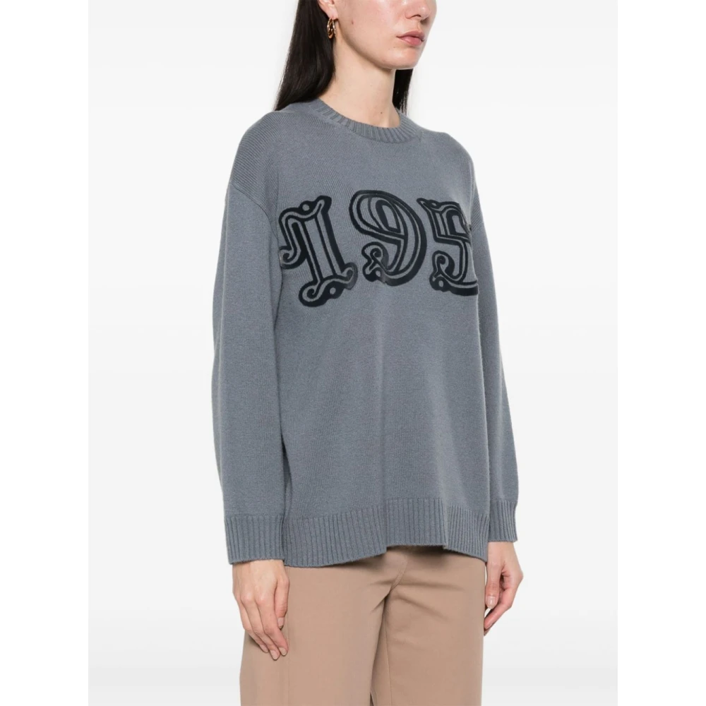 Max Mara Grijze Sweater met Geribbelde Zoom Gray Dames
