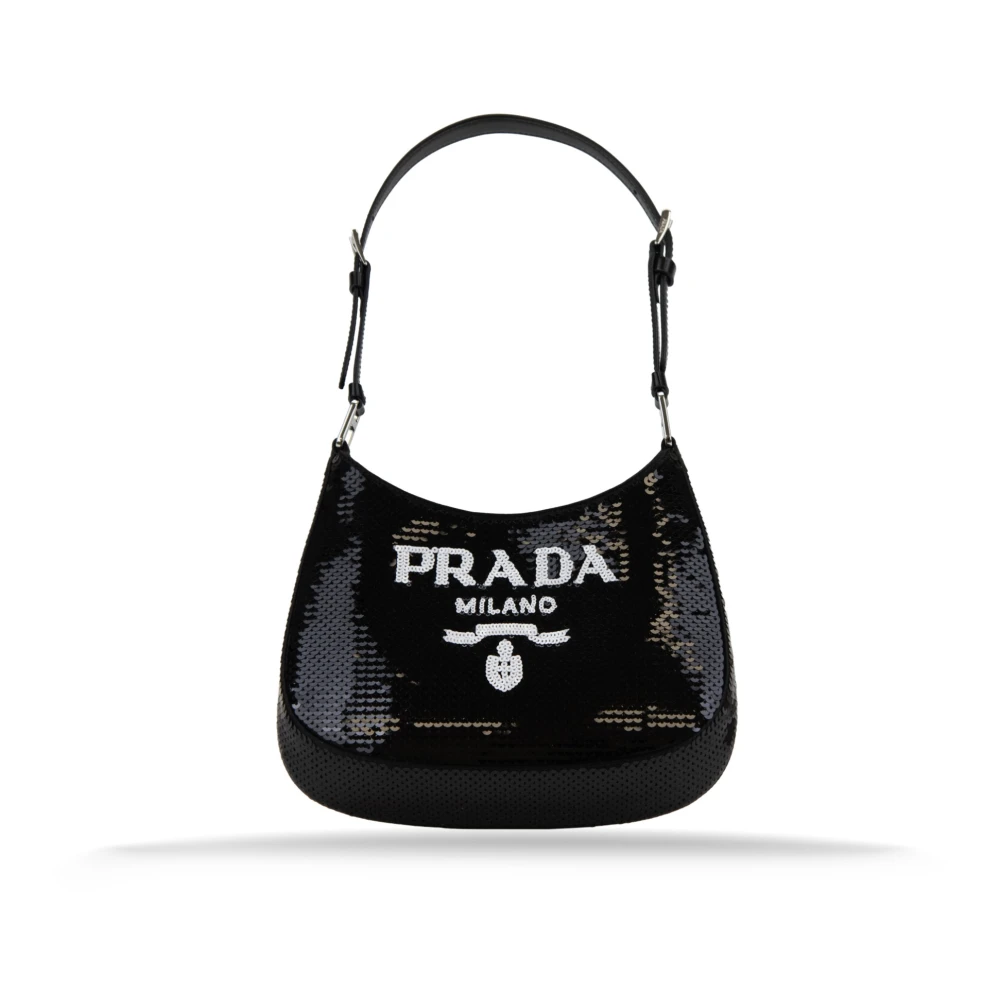 Prada Women's Black Sequin Shoulder Bag With Automatic Button