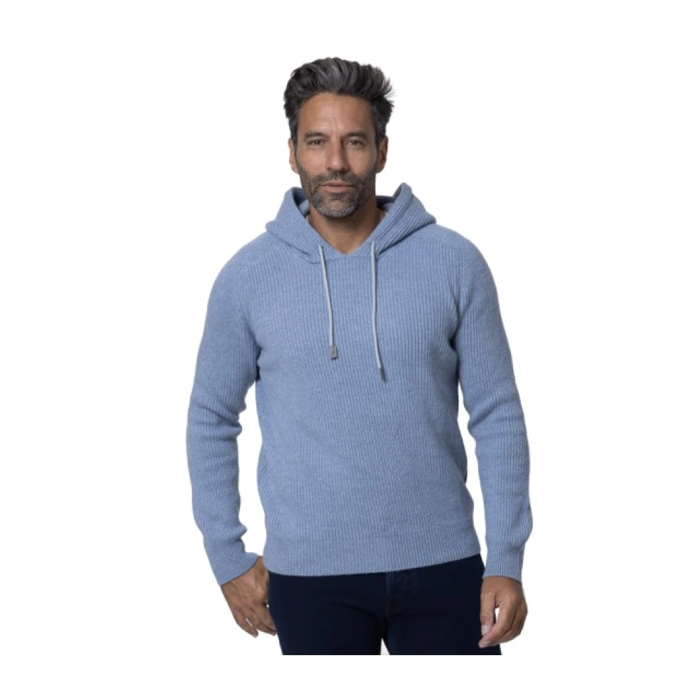 Gran Sasso Blauwe Cashmere Hooded Sweatshirt Blue Heren
