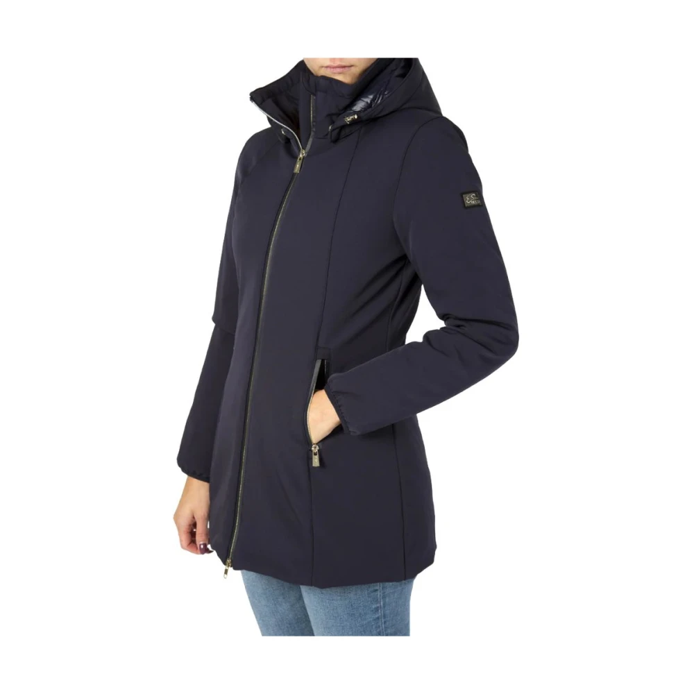 YES ZEE Blauwe Polyamide Jas met Capuchon Blue Dames