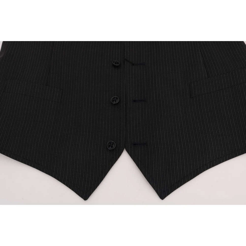 Dolce & Gabbana Elegante Gestreepte Wollen Vest Gray Heren