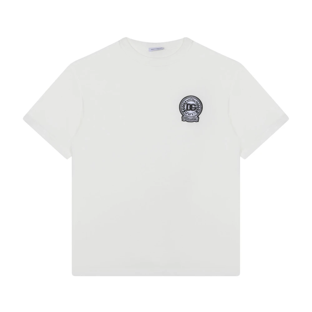 Dolce & Gabbana White Logo Embroidered T-Shirt - Unisex - Kids Short Sleeve T-Shirts - 8 Y - Kids
