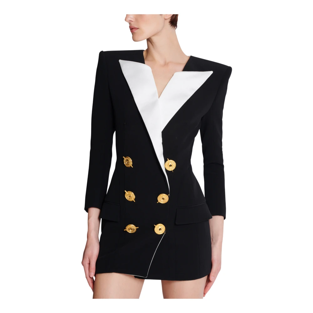Balmain Korte tweekleurige crêpe jurk Black Dames