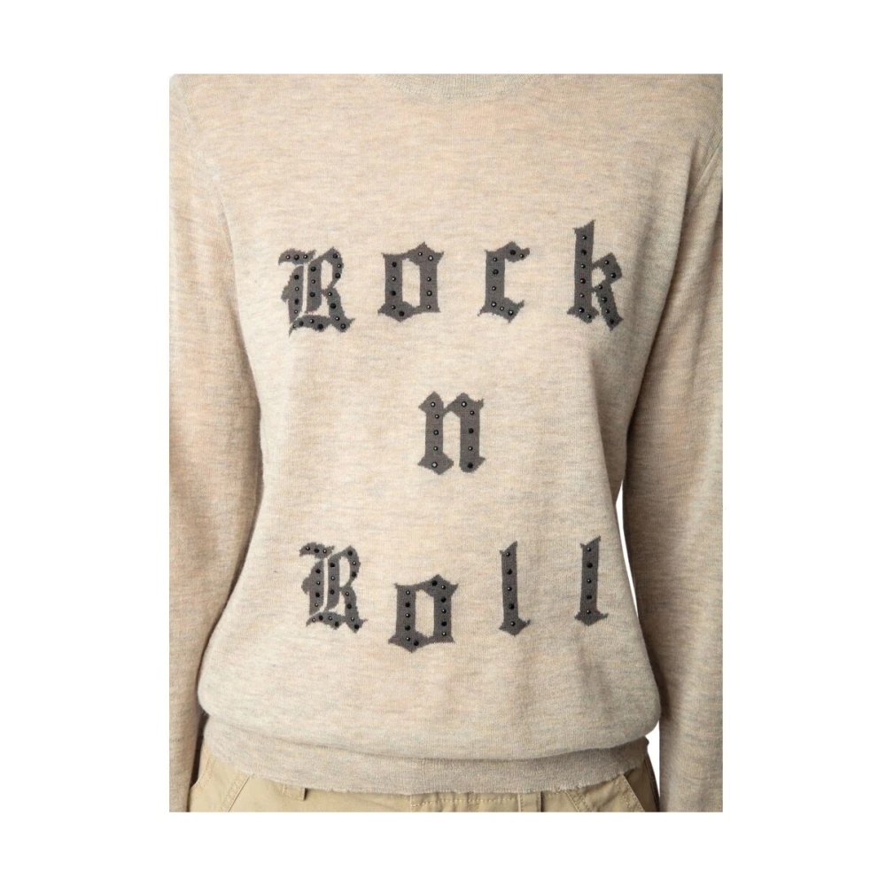 Zadig & Voltaire Beige Slogan Print Crew Neck Sweater Beige Dames