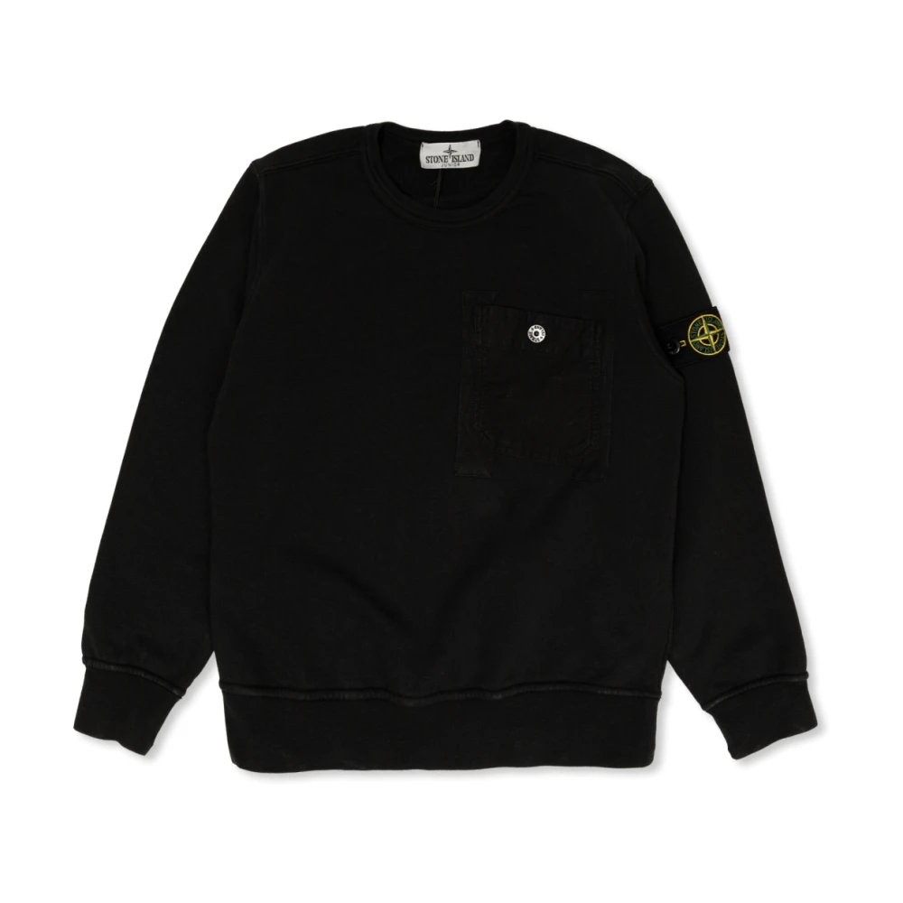 Stone Island Black Kids Sweatshirts, Unisex, 10 Y, Crewneck Sweatshirt