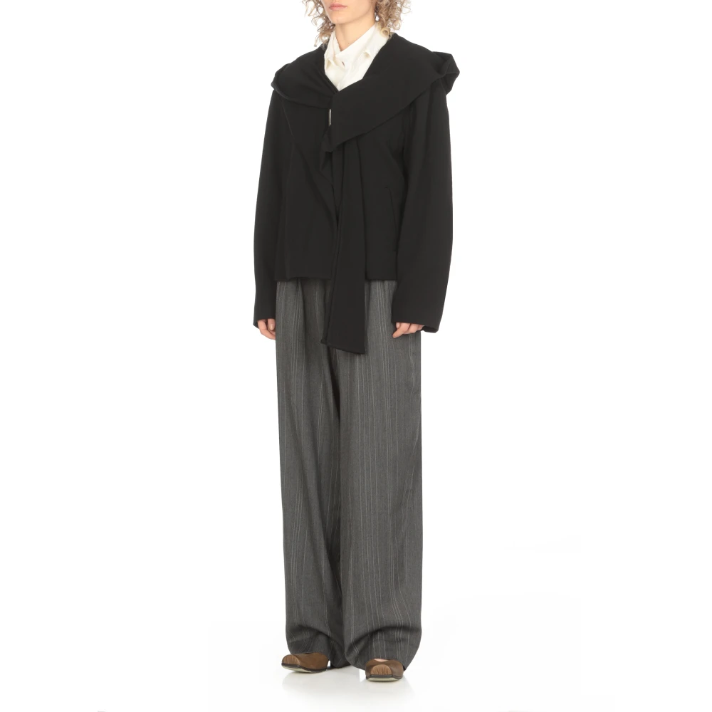 Y-3 Zwarte wollen jas met capuchon Black Dames