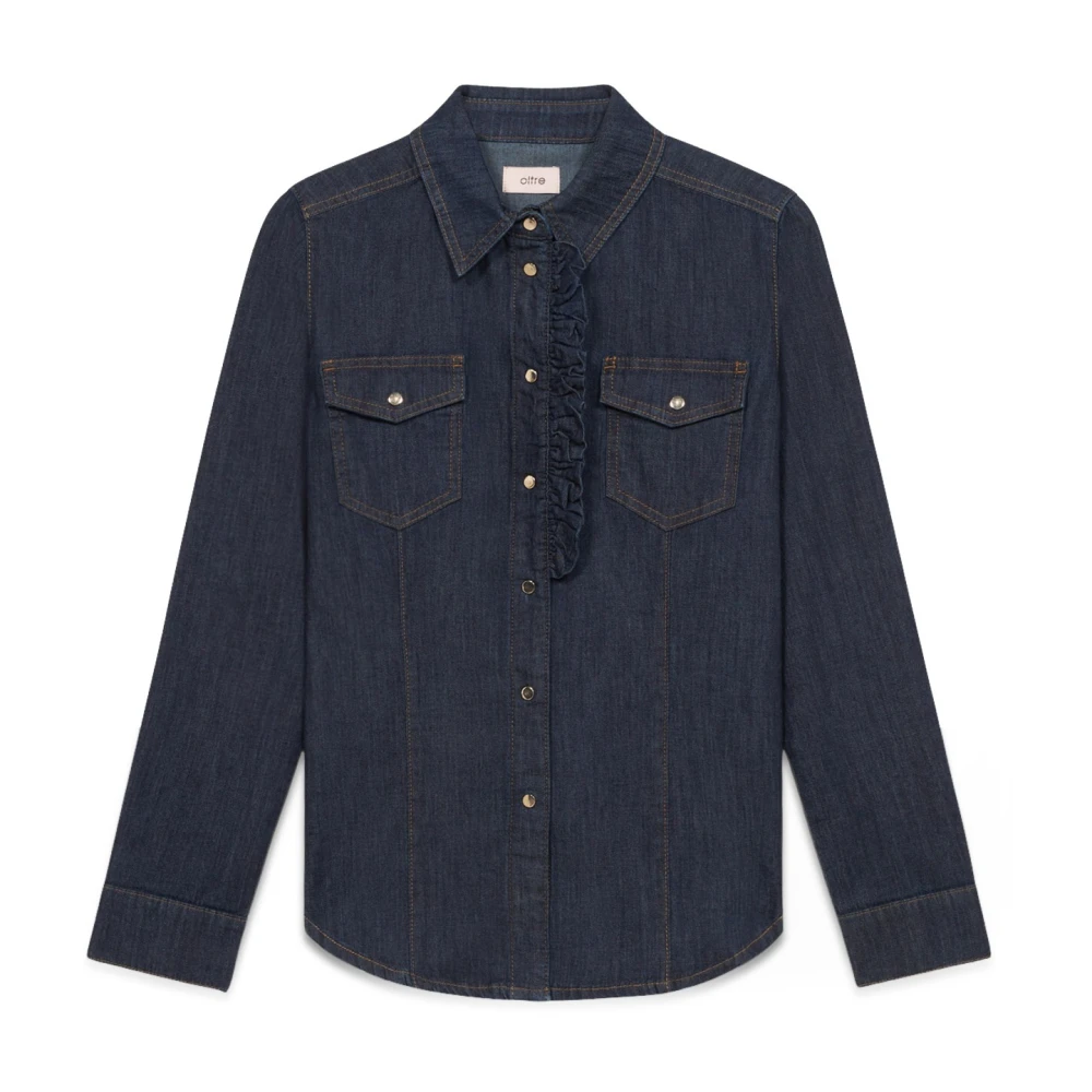 Oltre Denim Ruffle Blouse Blue Dames