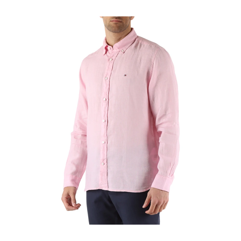 Tommy Hilfiger Linnen Regular Fit Overhemd Pink Heren