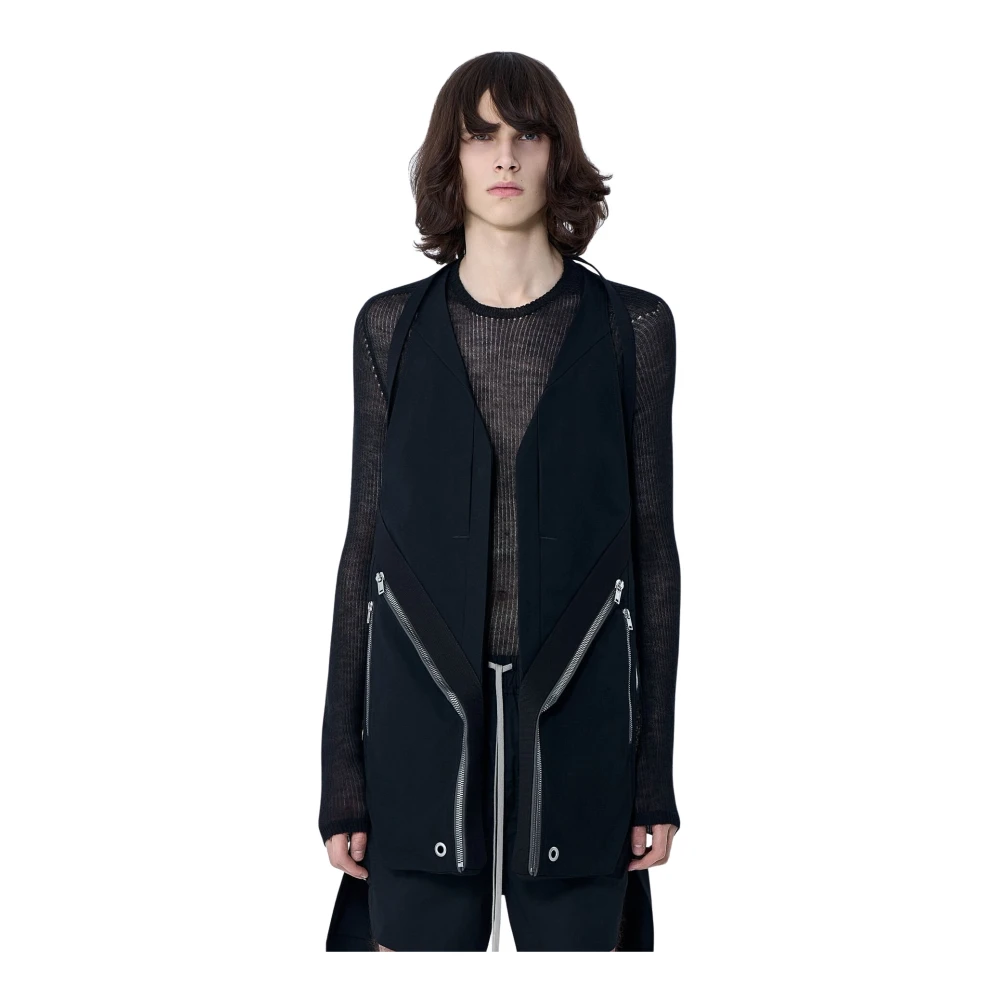 Rick Owens Asymmetric Zip Detail Vest - Male - Waistcoats - Black - M - Jackets