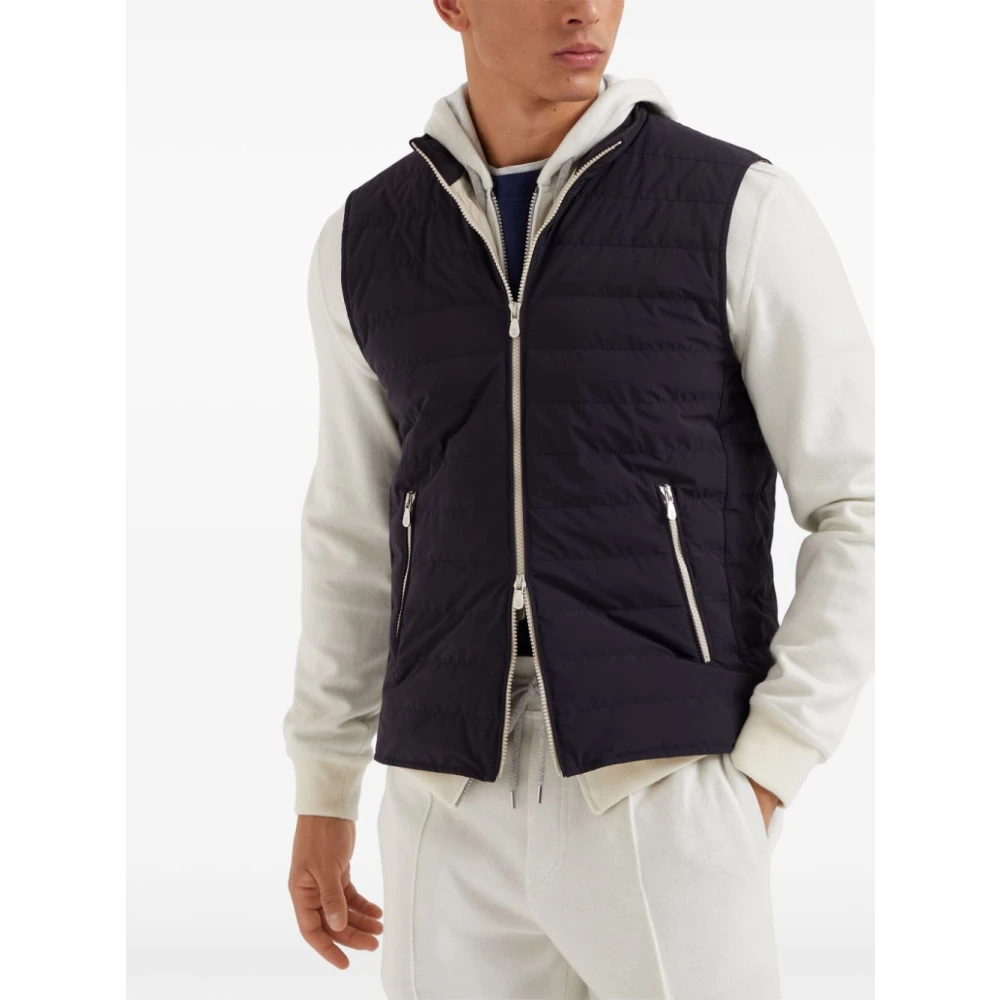 BRUNELLO CUCINELLI Middernachtblauw Gewatteerd Mouwloos Jack Blue Heren