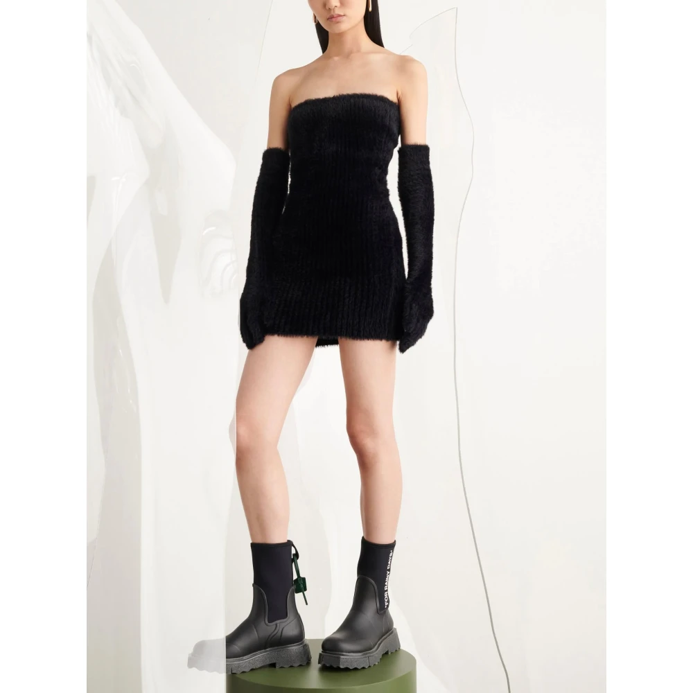 Off White Fuzzy Gloves Mini Jurk Zwart Slipover Black Dames
