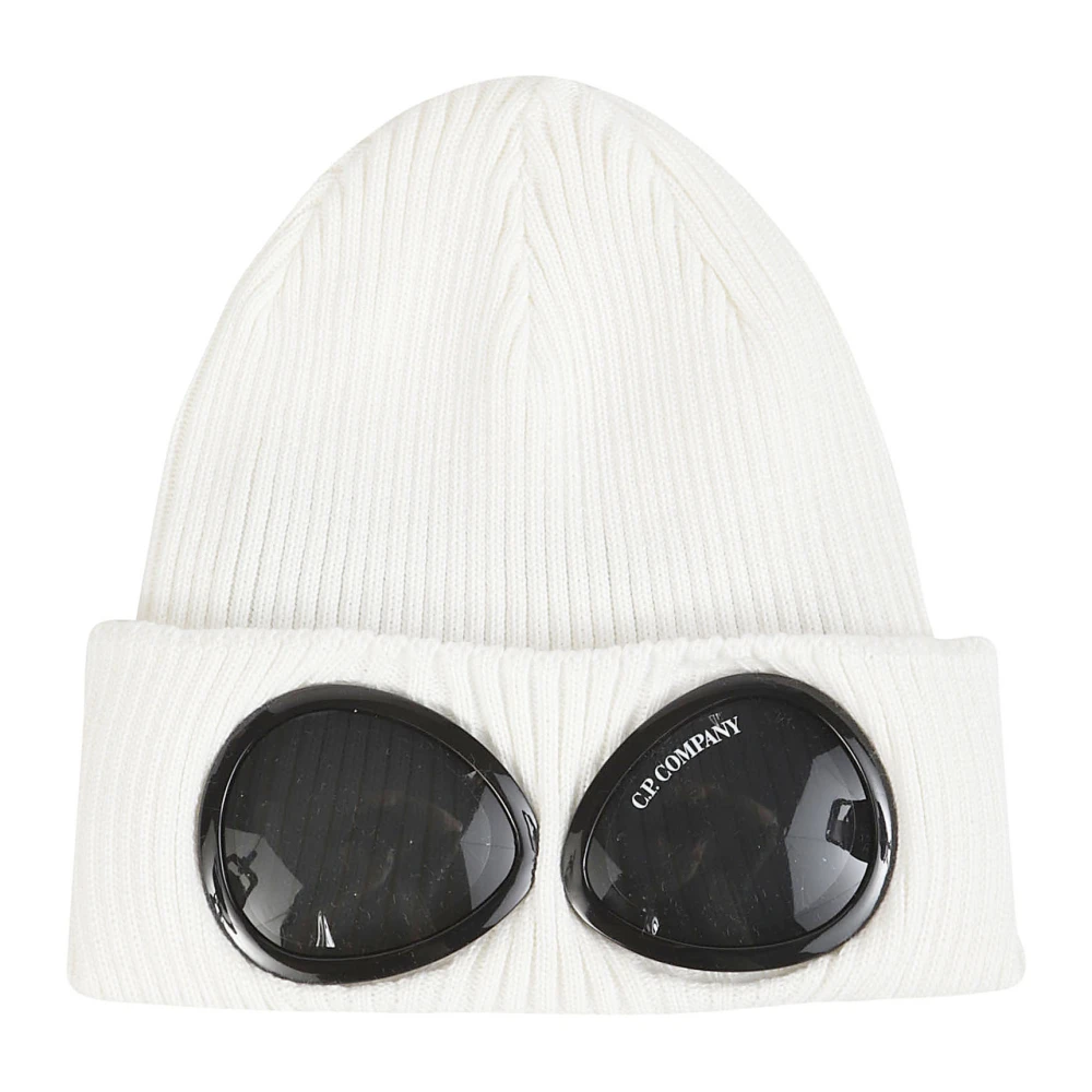 C.p. Company Men's White Accessories, One Size, Cotton Goggle Beanie