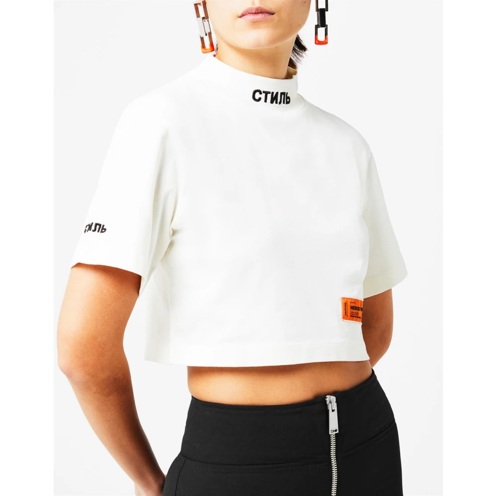 Heron Preston Ctnmb Logo Crop Turtleneck Tee White Dames