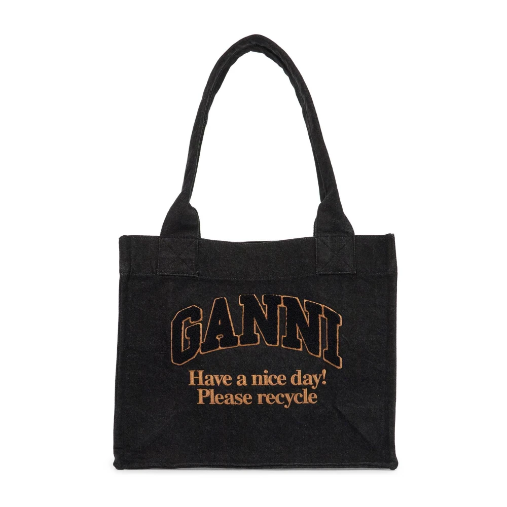 Ganni Denim Shopper Tote Tas Blue Dames