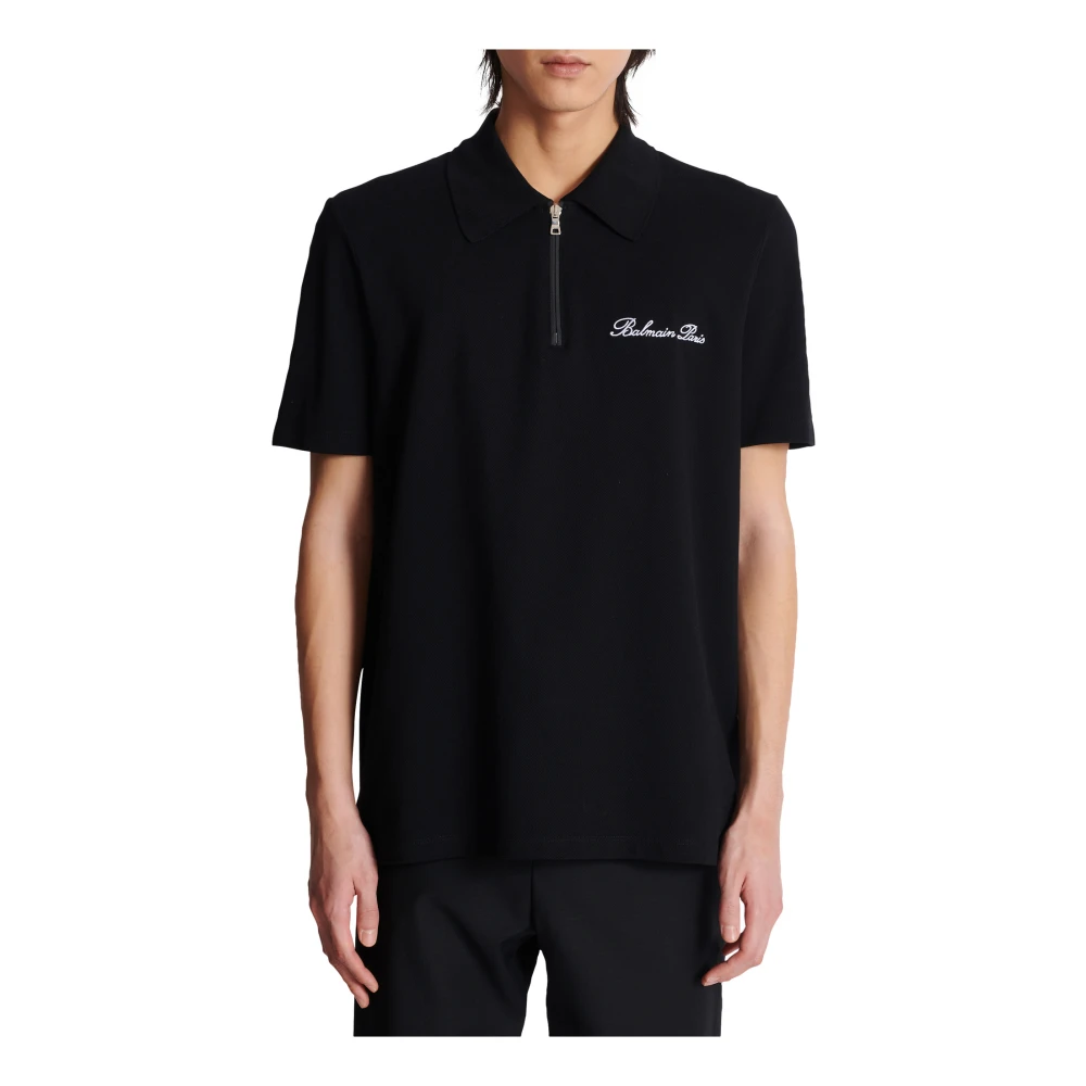 Balmain Polo shirt met korte mouwen en kenmerkend borduursel Black Heren