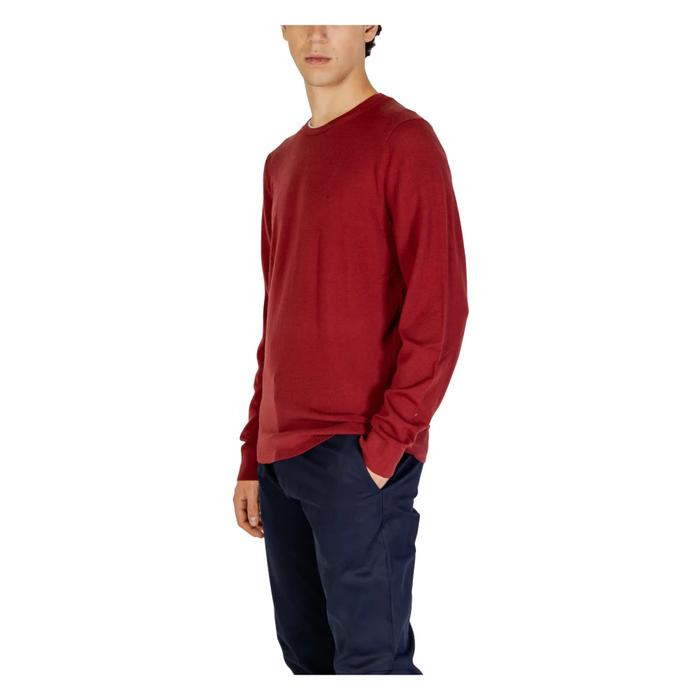 Calvin Klein Jeans Wollen Gebreide Trui Ronde Hals Bordeaux Red Heren