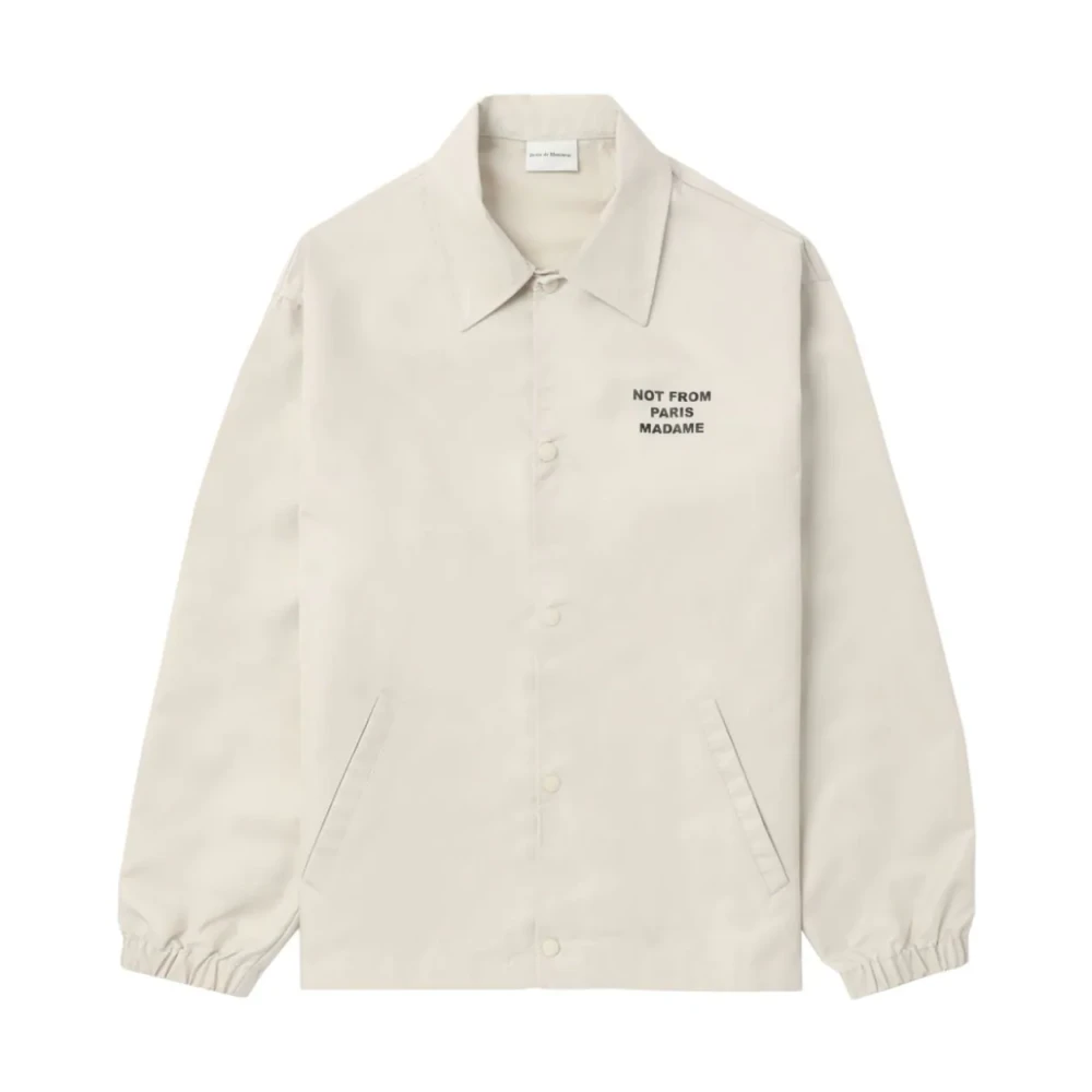 Drole De Monsieur Men's Beige Light Jackets, M, Embroidered Logo Slogan Jacket