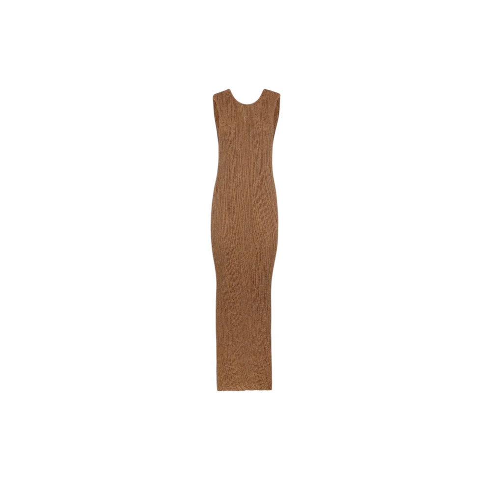 Akep Donna Marrone Vestito Lungo Costine Lurex