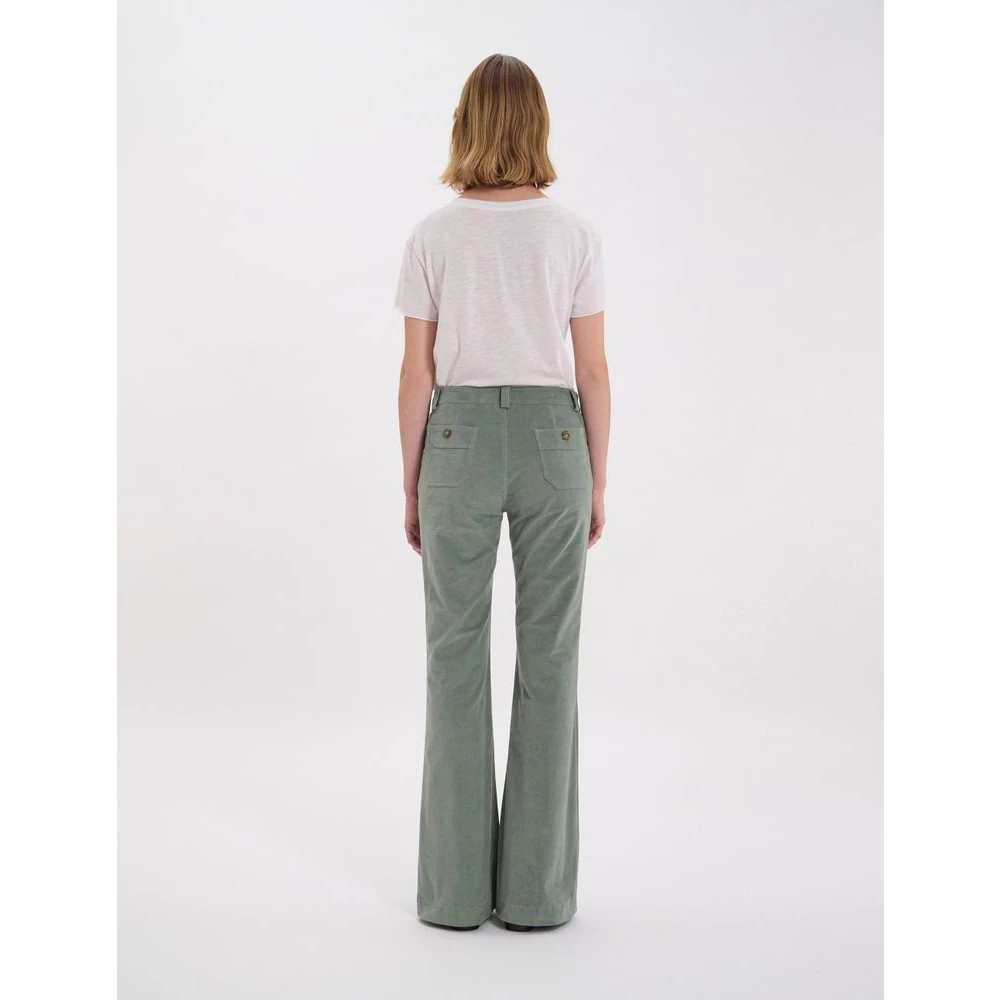 Ines De La Fressange Paris Charlotte broek in amandelgroen glad fluweel Green Dames