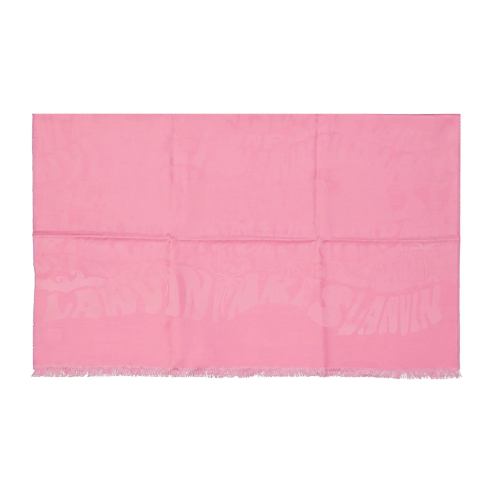 Lanvin Roze Zijde Wol Sjaal Franje Afwerking Pink Dames