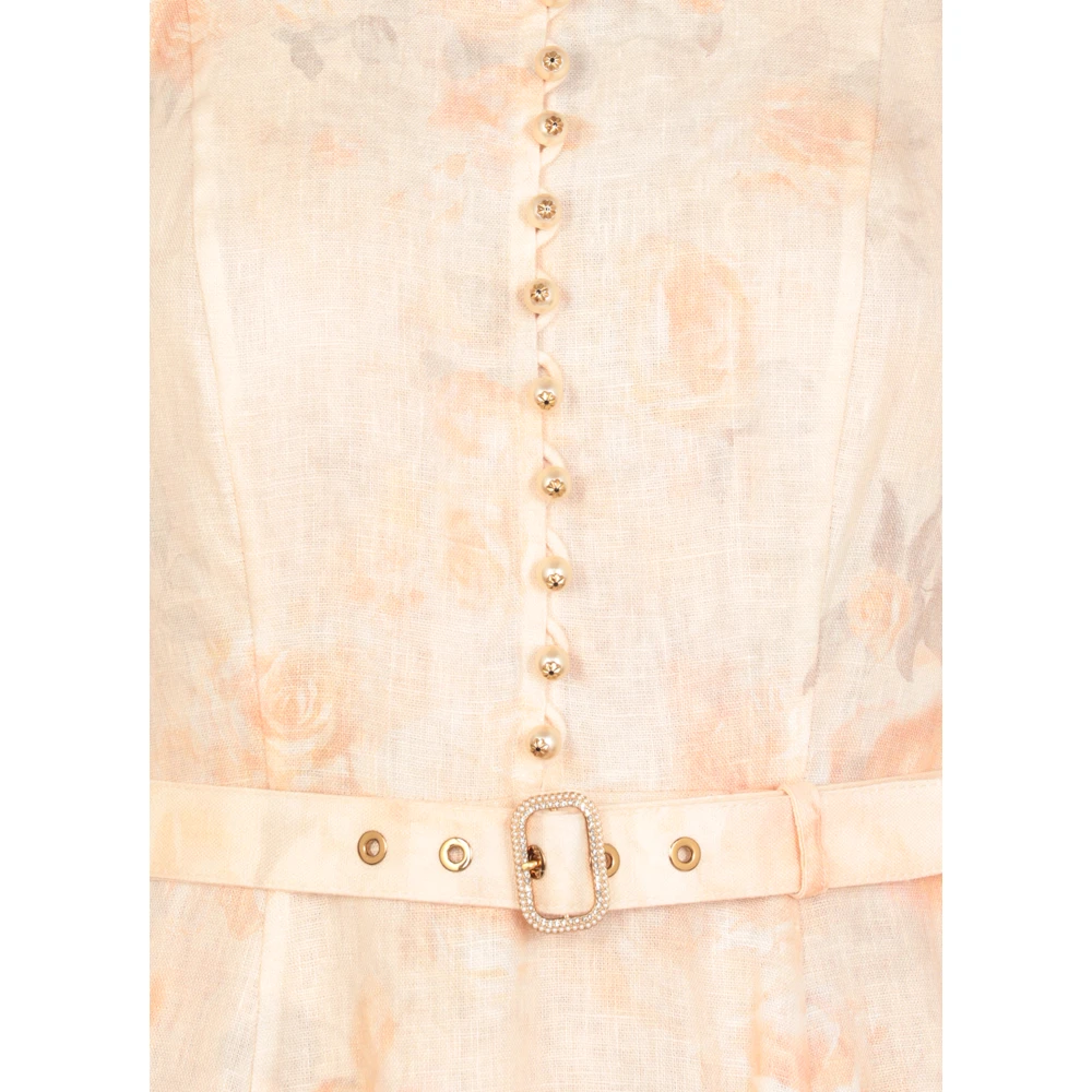 Zimmermann Roze Linnen Bloemenjurk met Knopen Pink Dames