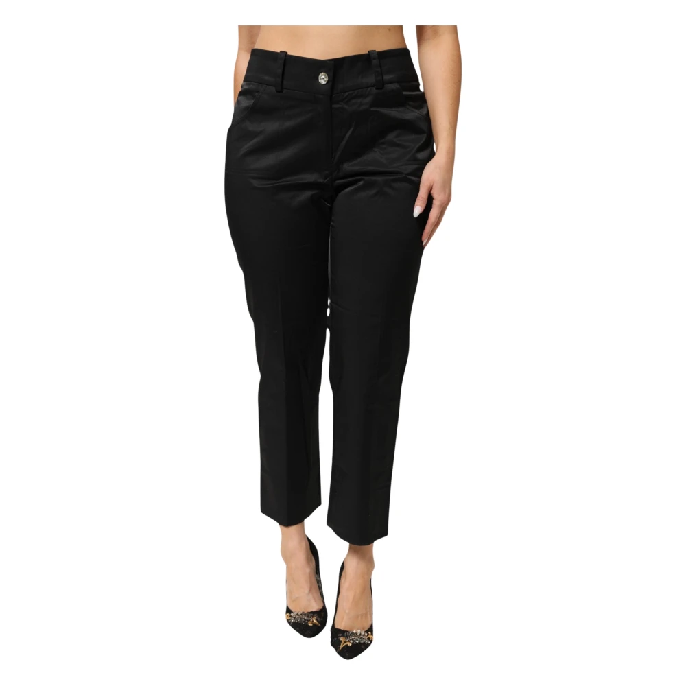 Bencivenga Women's Black Cotton Blend Cropped Straight Leg Pants