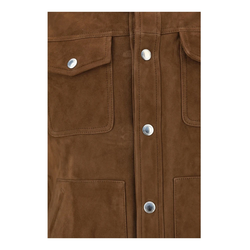 BRUNELLO CUCINELLI Leren jas met drukknoopsluiting Brown Heren