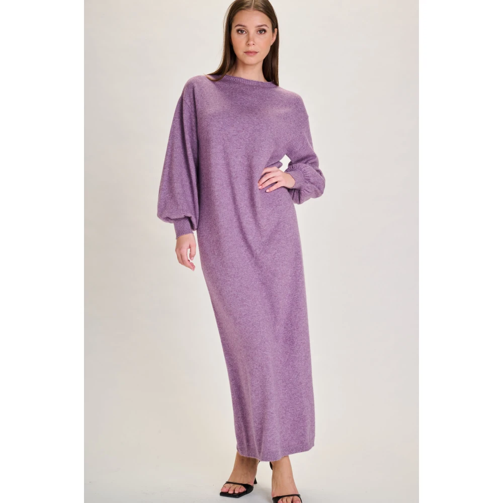 March23 Gebreide Jurk A-lijn Korte Mouwen Zomerjurk Purple Dames