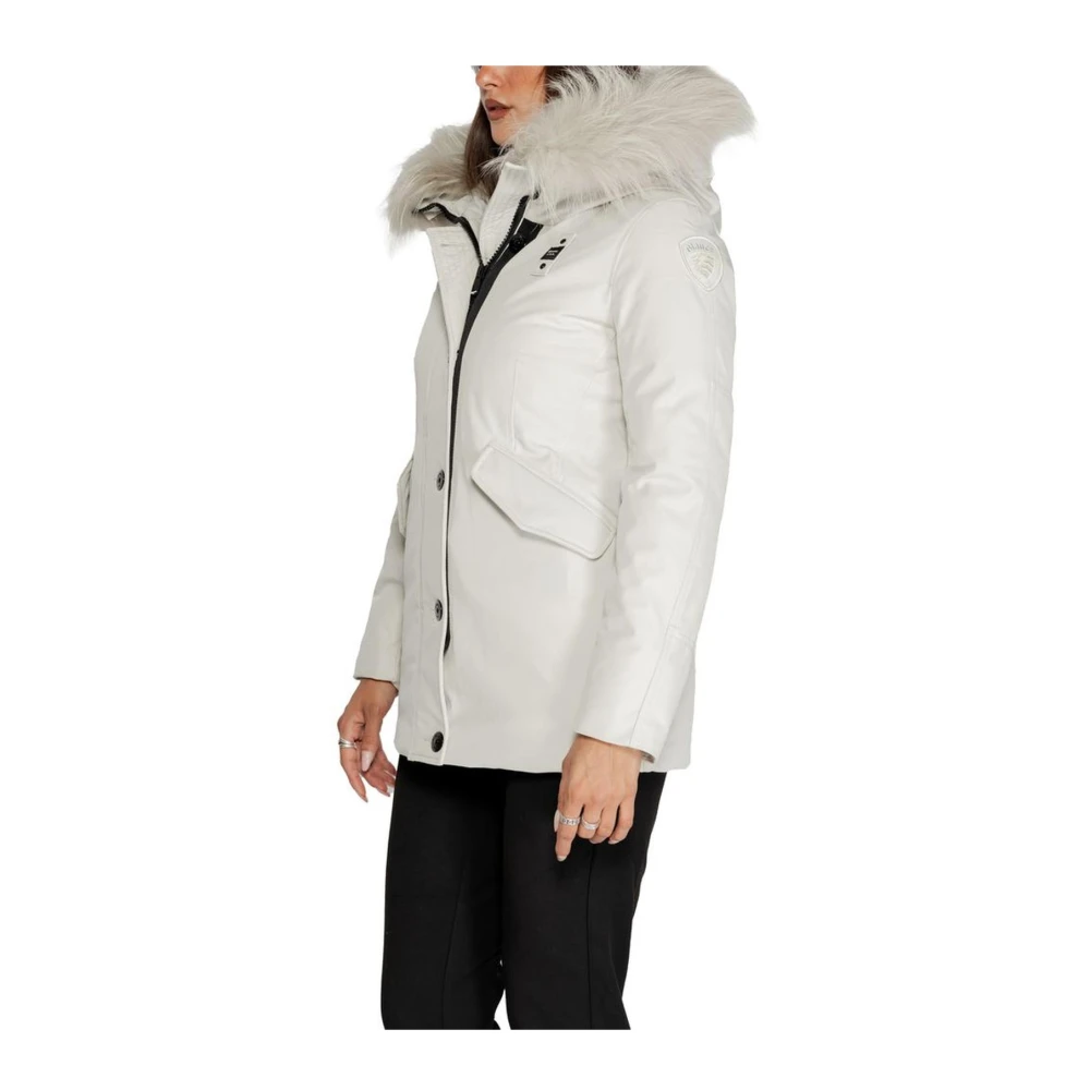 Blauer Witte Polyester Blend Dames Herfst Winter Jas White Dames